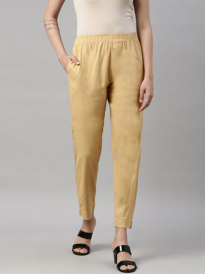 Womens Stretchable Solid Cigar Pant - Skin