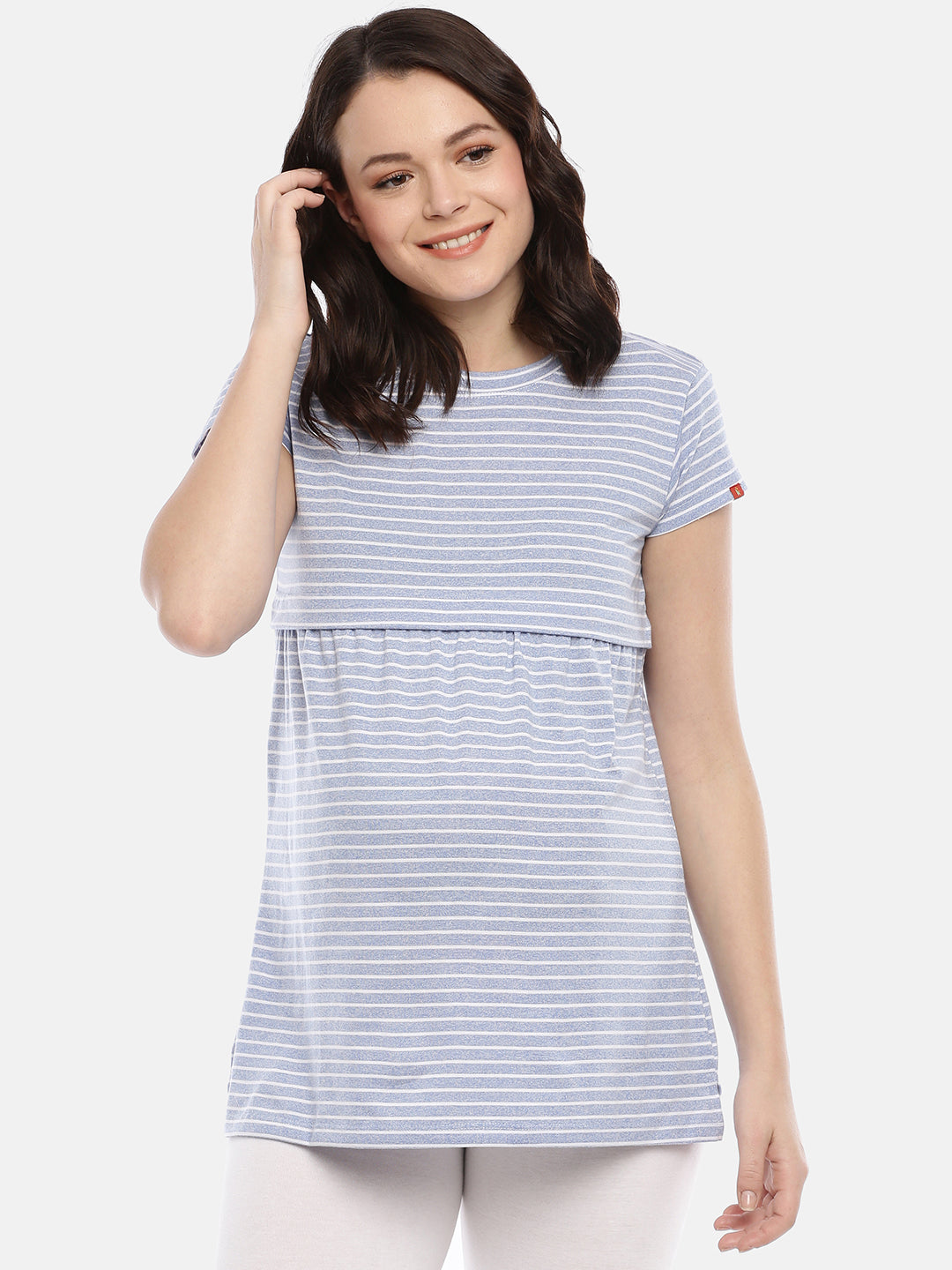 Womens Striped Maternity Tees - Sky Blue