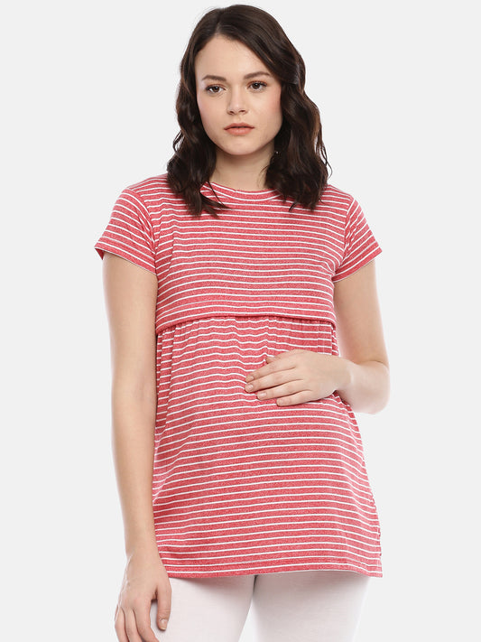 Womens Striped Maternity Tees - Fuchsia