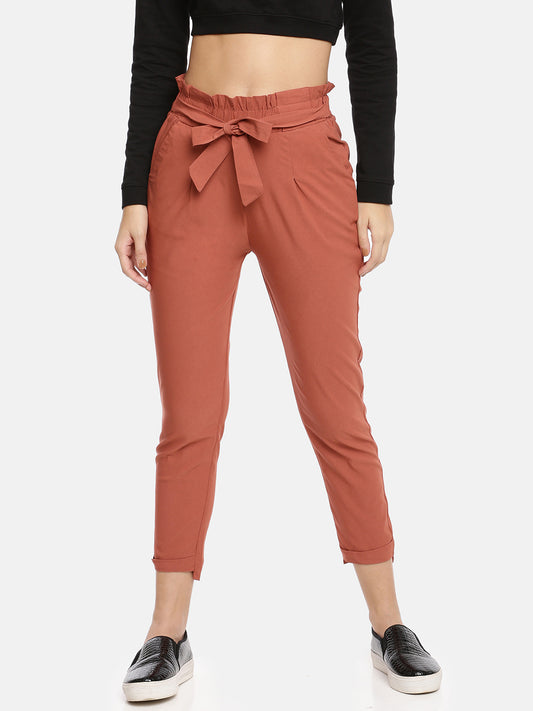 Womens Solid Knot Pant - L Maroon