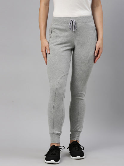 Womens Narrow Bottom Joggers With Side Pockets - Grey Melange