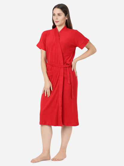 Womens Solid Bathrobe - Red