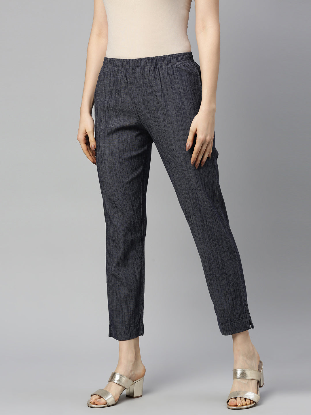 Womens Stretchable Solid Cigar Pant - Denim Blue