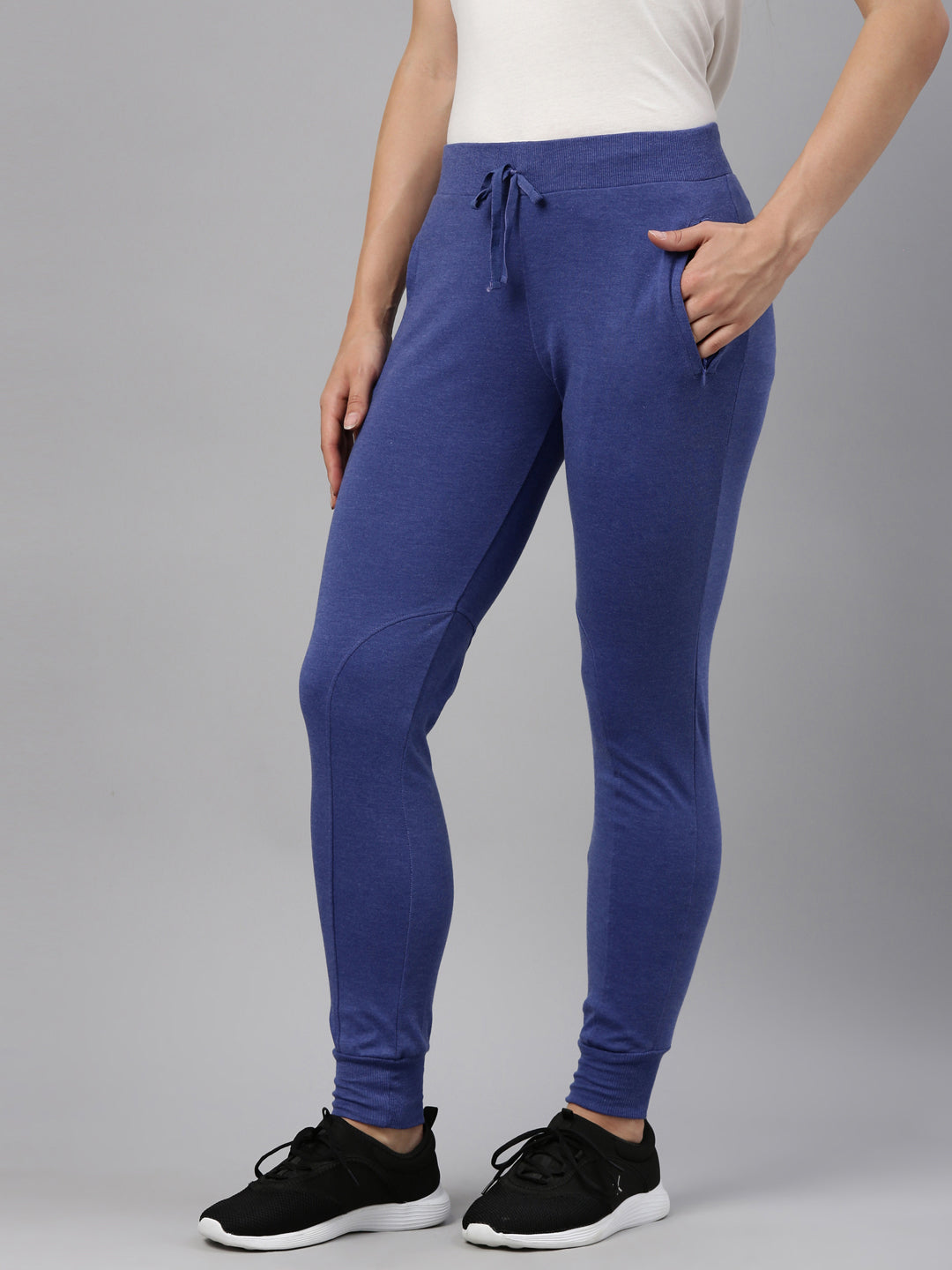 Womens Narrow Bottom Joggers With Side Pockets - Blue Melange