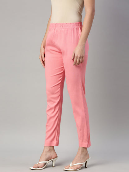 Womens Stretchable Solid Cigar Pant - Pink