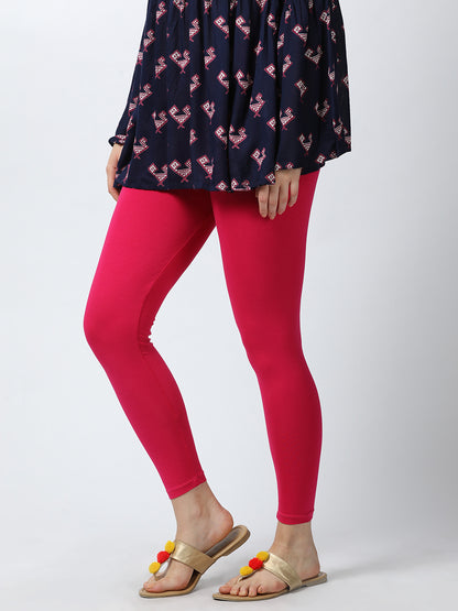 Womens 4 Way Stretch Ankle Leggings - Fuchsia