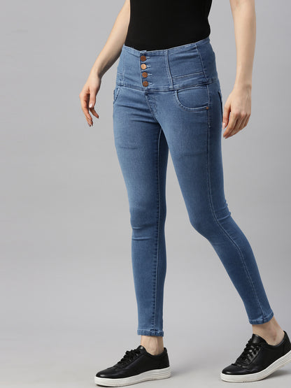 Womens High Rise Slim Fit Denim - Blue