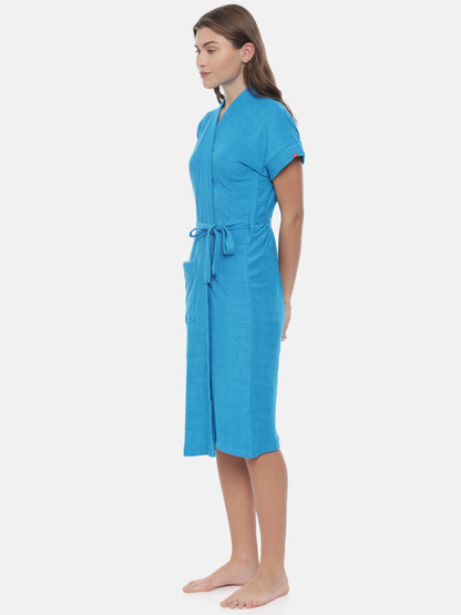 Womens Solid Bathrobe - Turquoise Blue