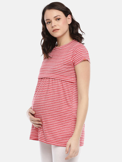 Womens Striped Maternity Tees - Fuchsia