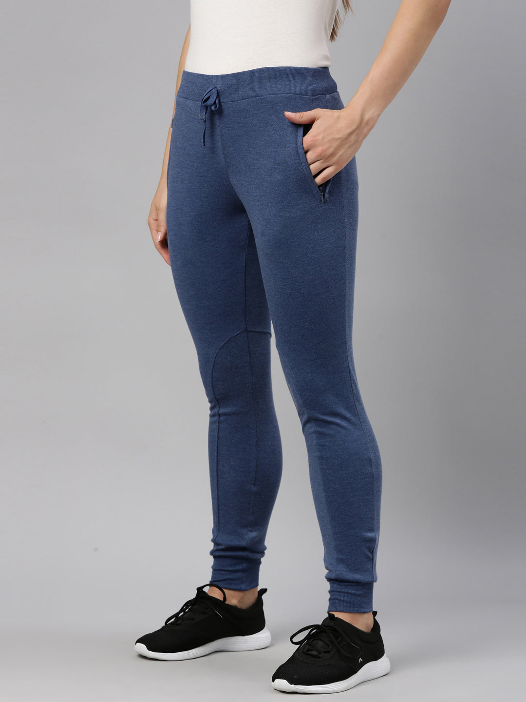 Womens Narrow Bottom Joggers With Side Pockets - Indigo