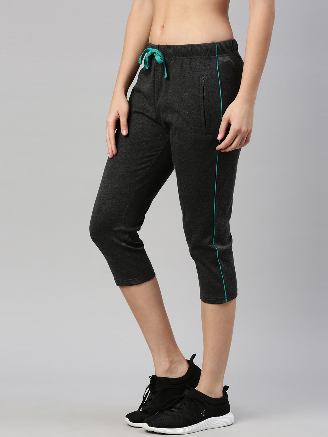 Womens Yoga Capri With Zipper Pocket - Charcoal Grey