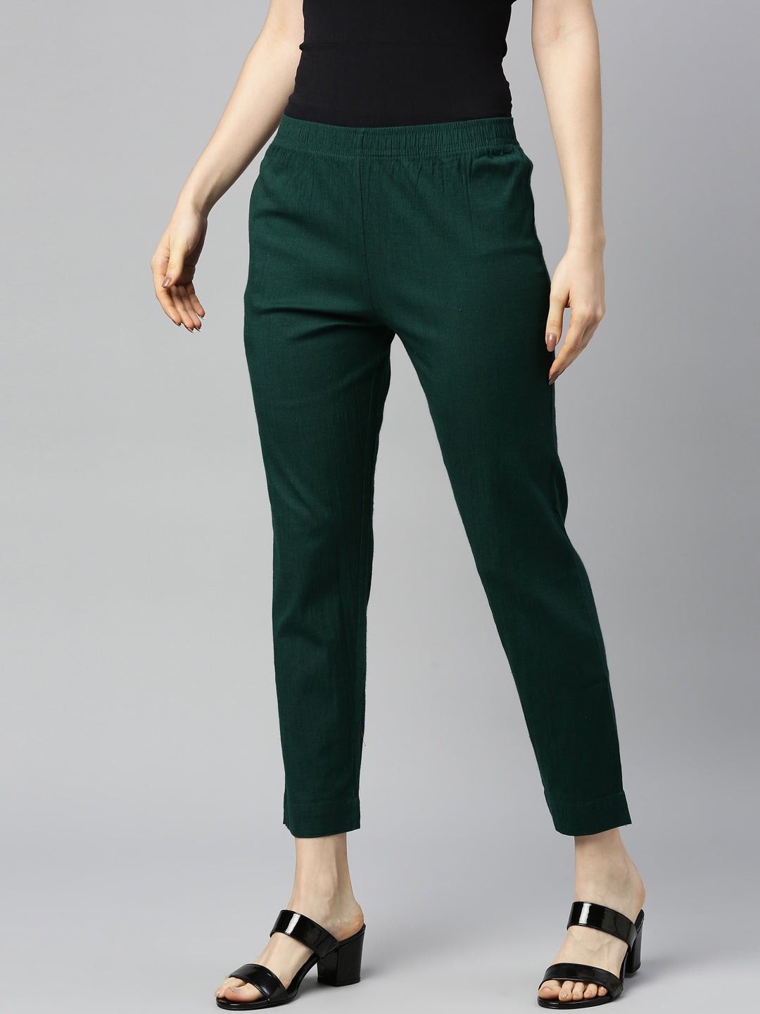 Womens Stretchable Solid Cigar Pant - Green