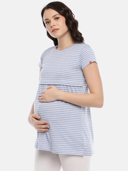 Womens Striped Maternity Tees - Sky Blue