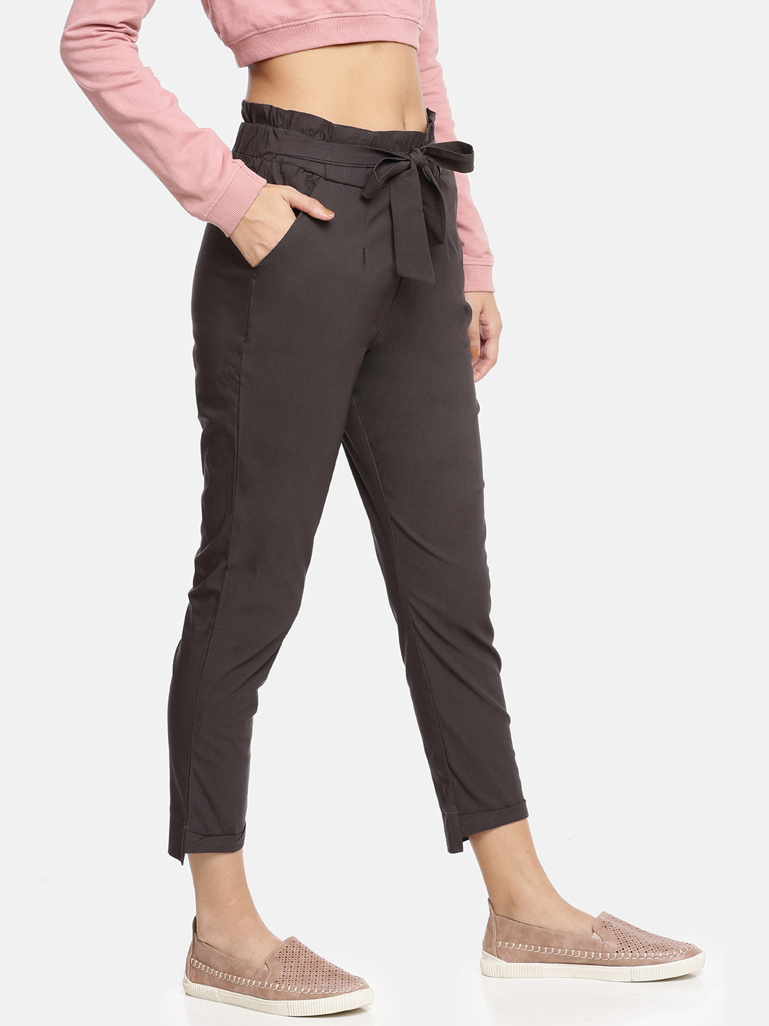 Womens Solid Knot Pant - Charcoal – Minelli