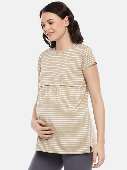 Womens Striped Maternity Tees - Fawn