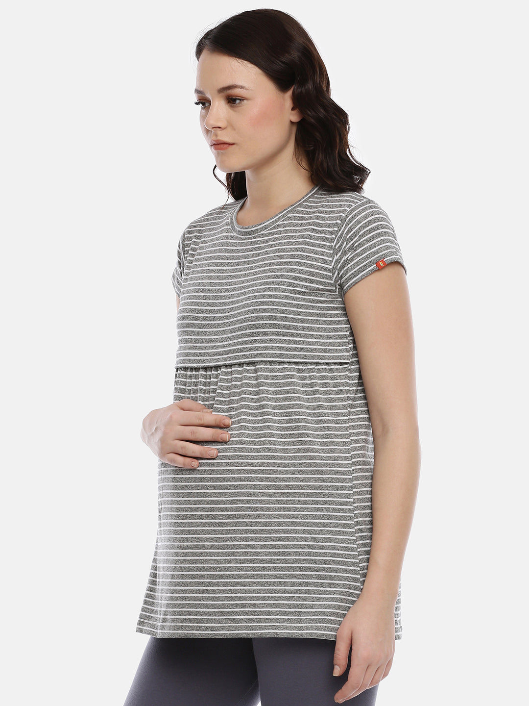 Womens Striped Maternity Tees - Dark Grey