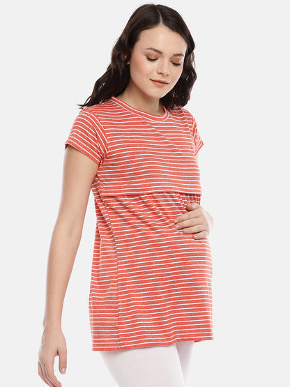 Womens Striped Maternity Tees - Orange