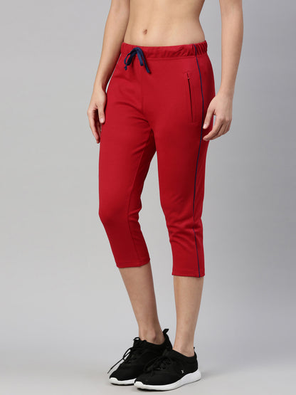 Womens Yoga Capri With Zipper Pocket - Cherry