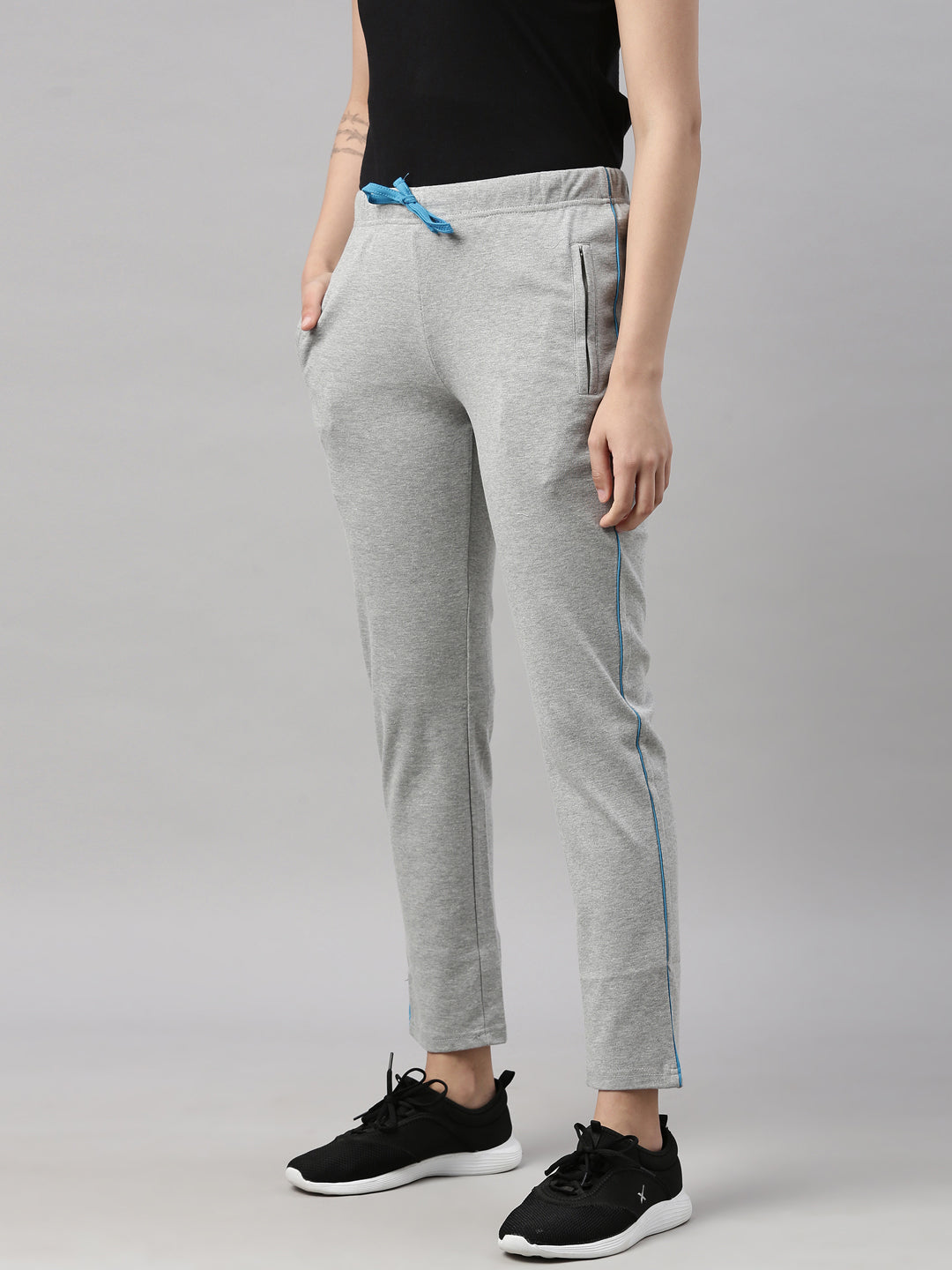 Womens Yoga Regular Pant With Zipper Pocket - Grey Melange