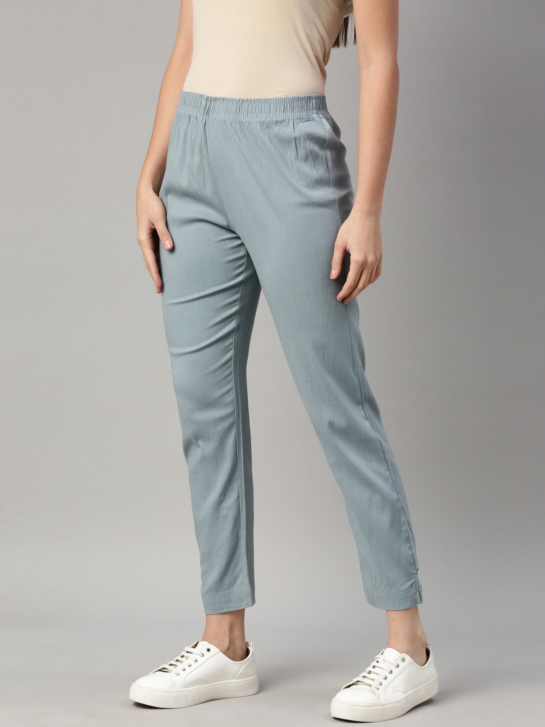 Womens Stretchable Solid Cigar Pant - Blue Star