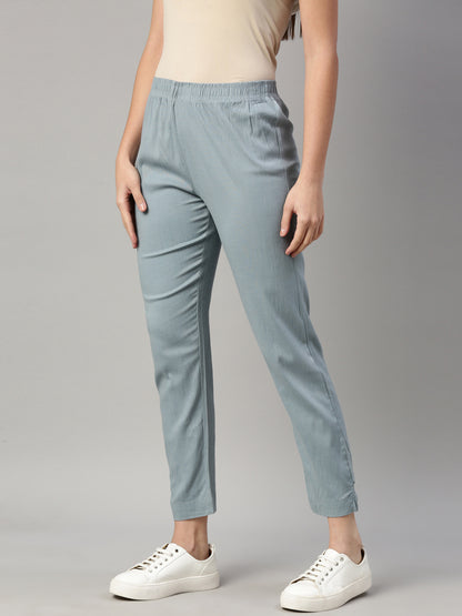 Womens Stretchable Solid Cigar Pant - Blue Star