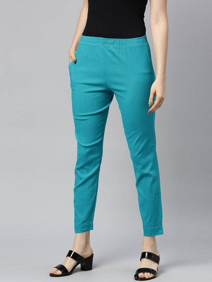 Womens Stretchable Solid Cigar Pant - Sea Green