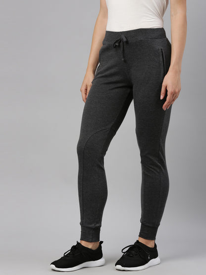 Womens Narrow Bottom Joggers With Side Pockets - Charcoal Grey