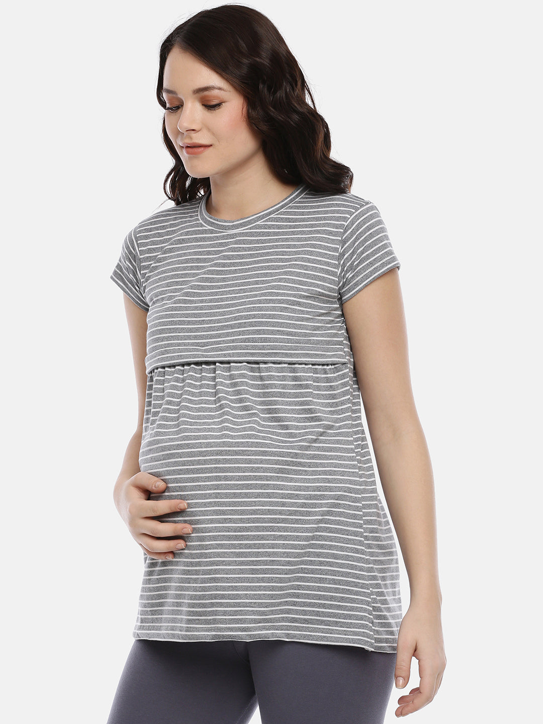 Womens Striped Maternity Tees - Grey