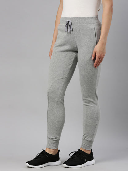 Womens Narrow Bottom Joggers With Side Pockets - Grey Melange