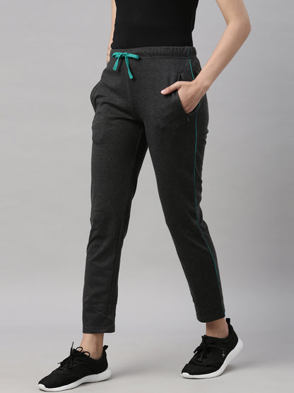 Womens Yoga Regular Pant With Zipper Pocket - Charcoal Grey