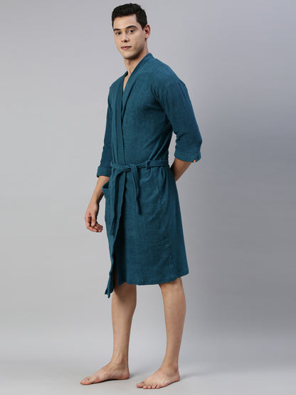 Mens Plain Bathrobe - Indigo