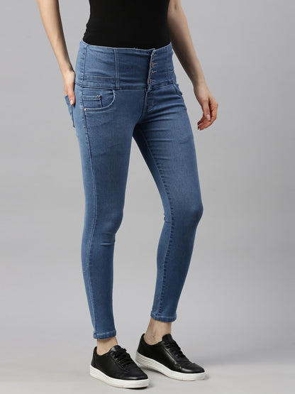 Womens High Rise Slim Fit Denim - Blue