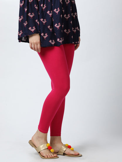 Womens 4 Way Stretch Ankle Leggings - Fuchsia