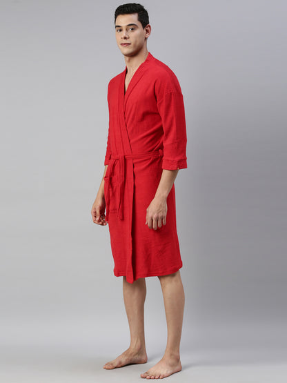 Mens Plain Bathrobe - Red