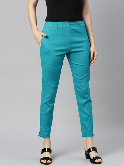 Womens Stretchable Solid Cigar Pant - Sea Green