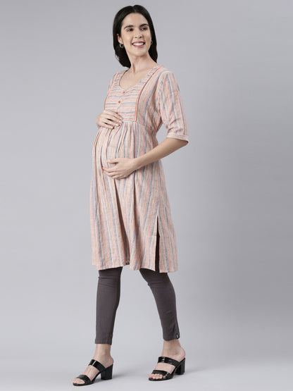 Womens Printed Maternity Kurti - Peach