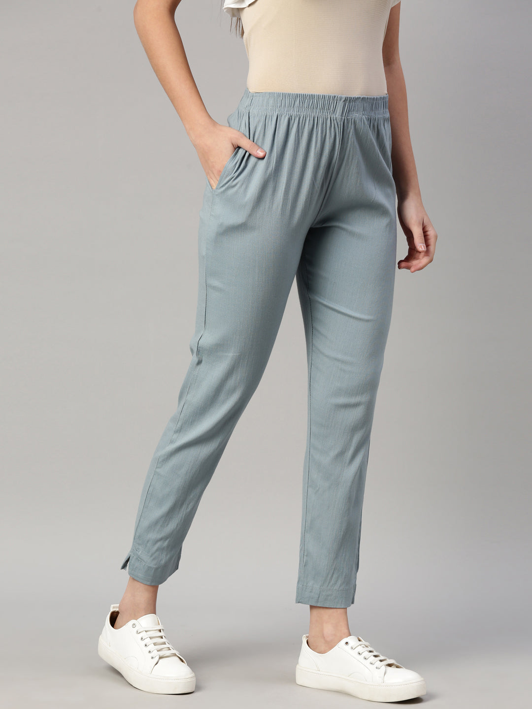 Womens Stretchable Solid Cigar Pant - Blue Star