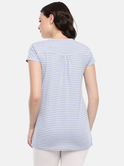 Womens Striped Maternity Tees - Sky Blue