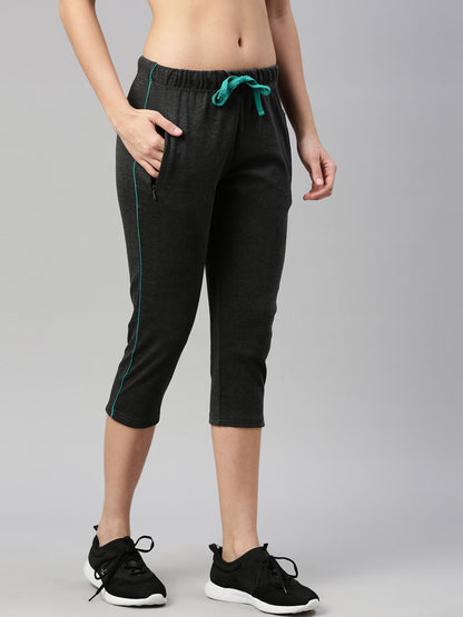 Womens Yoga Capri With Zipper Pocket - Charcoal Grey