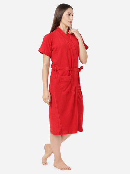 Womens Solid Bathrobe - Red