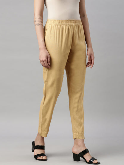 Womens Stretchable Solid Cigar Pant - Skin