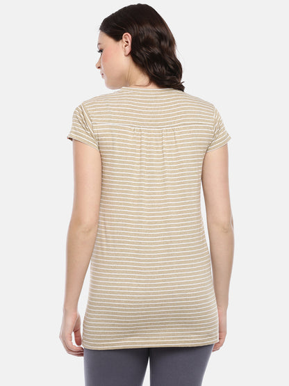 Womens Striped Maternity Tees - Fawn