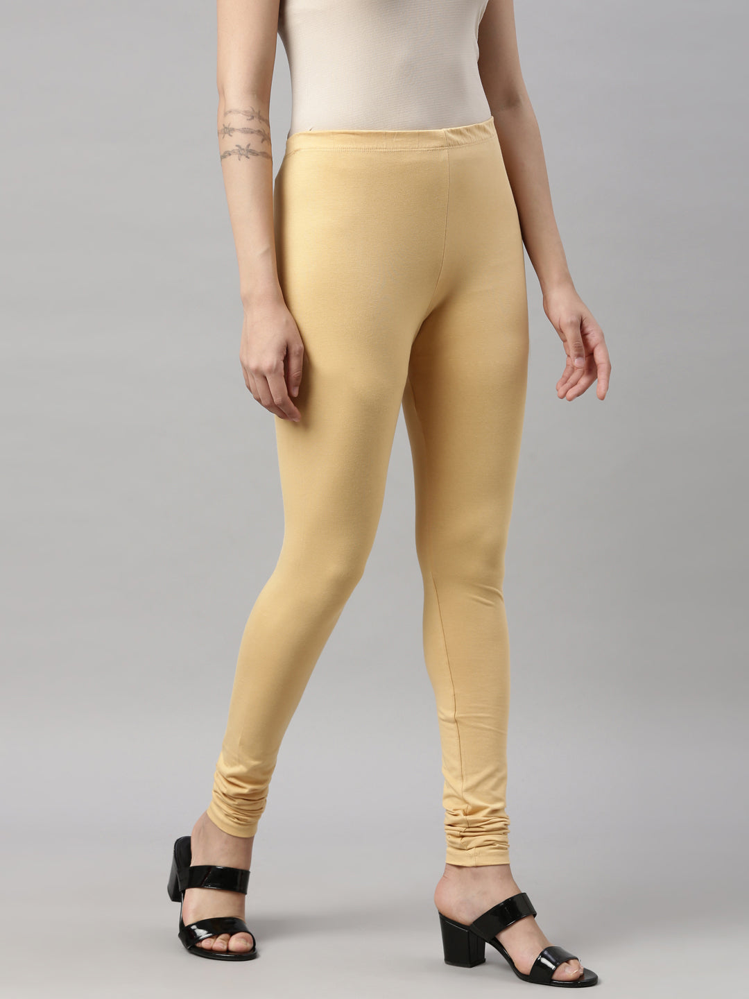 Buy N-Gal Premium Quality Embroidered Peacock Patch Cotton Lycra Nude Ankle  Length Leggings Online