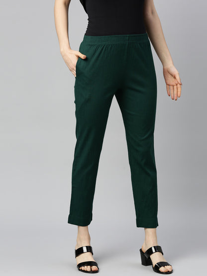 Womens Stretchable Solid Cigar Pant - Green