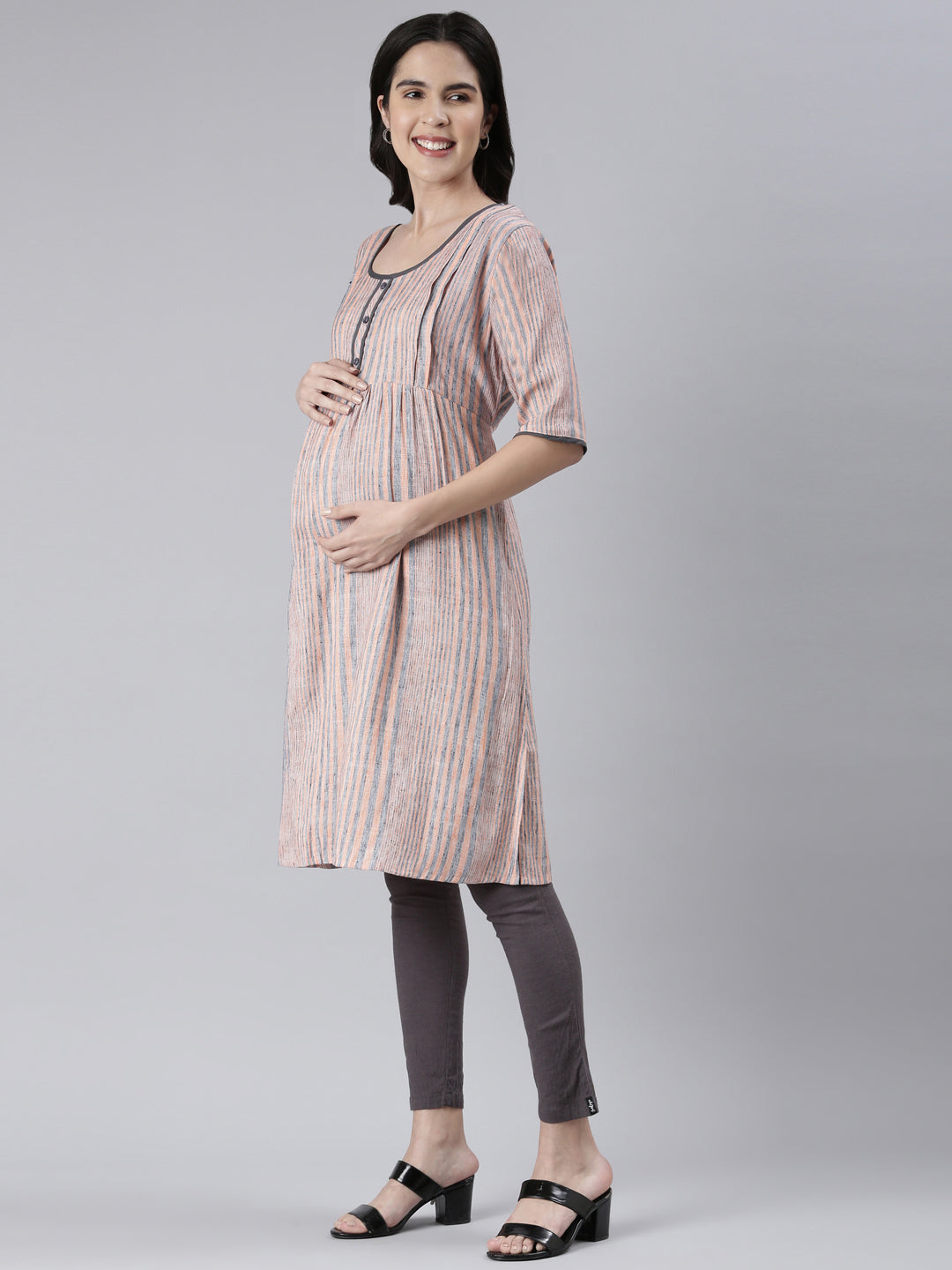 Womens Printed Maternity Kurti - Peach