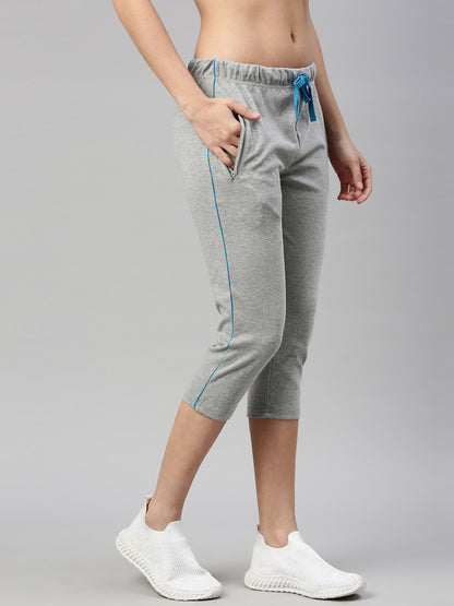 Womens Yoga Capri With Zipper Pocket - Grey Melange