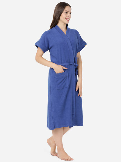 Womens Solid Bathrobe - Royal Blue