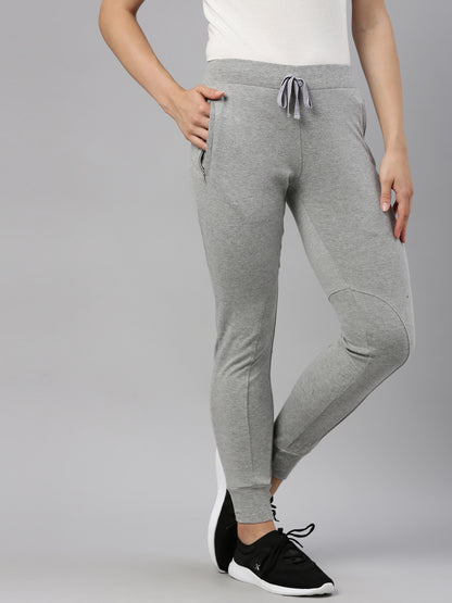 Womens Narrow Bottom Joggers With Side Pockets - Grey Melange