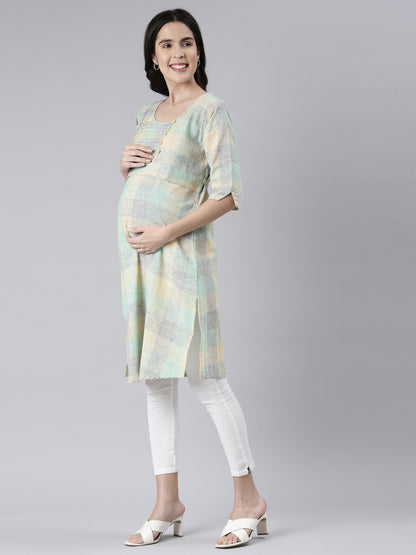 Womens Printed Maternity Kurti - Green