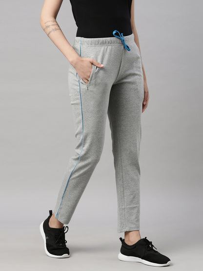 Womens Yoga Regular Pant With Zipper Pocket - Grey Melange